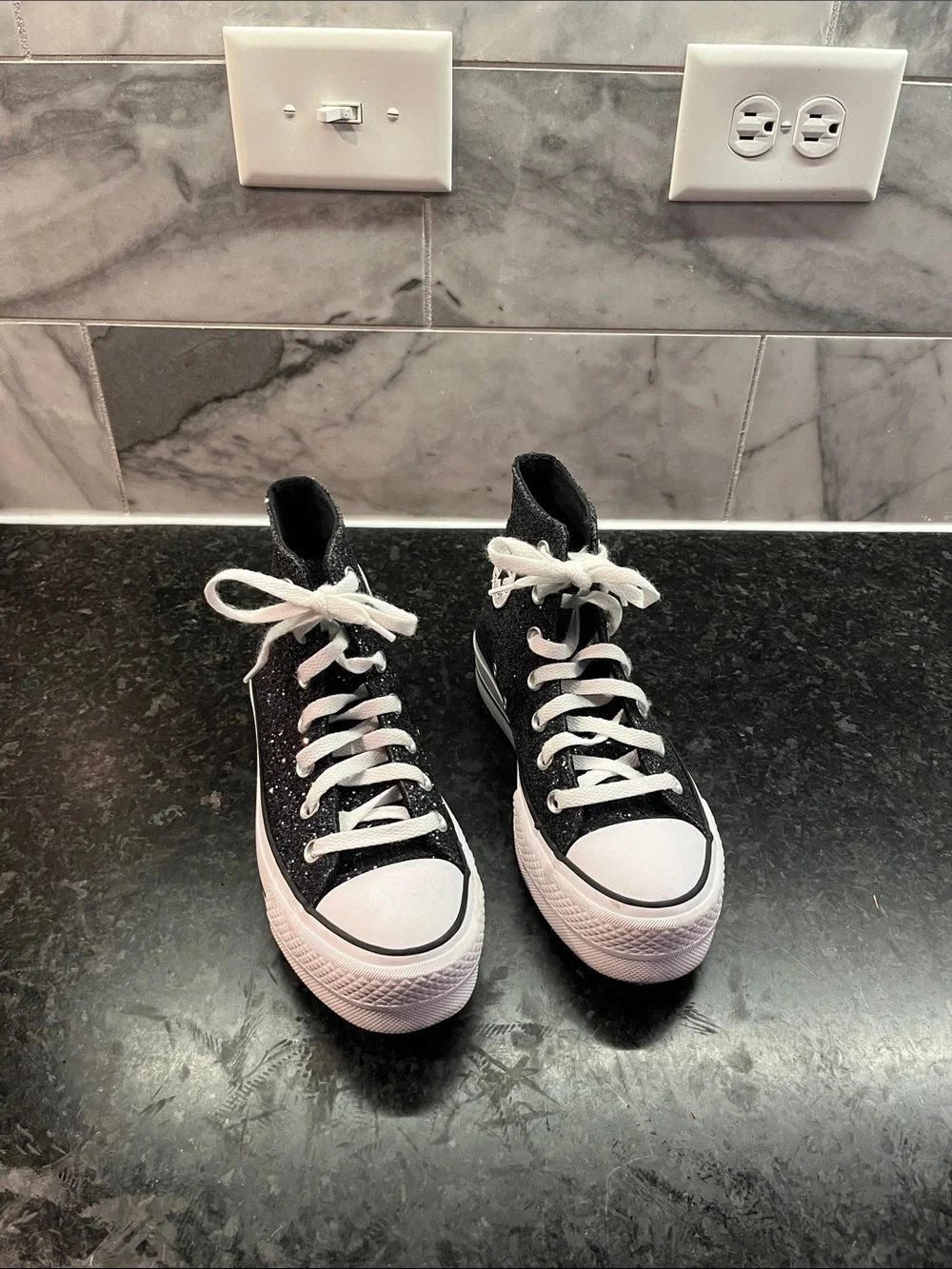 Kids Black High-Top Sneakers with White Toe - Classic Kids Shoes